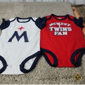 Twins Fan Baby Onesies Set Of 2 - Red and White Size 3-6 M